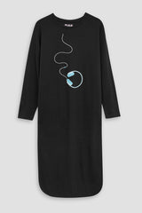 Women Soft Cotton  Printed Black Top long