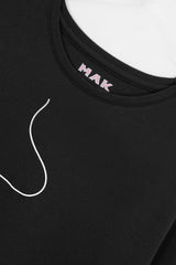 Women Soft Cotton  Printed Black Top long