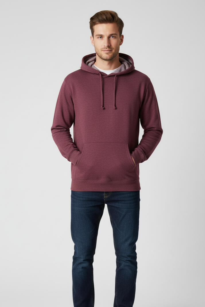 Men Pull-Over Berry Fleece Hoodie