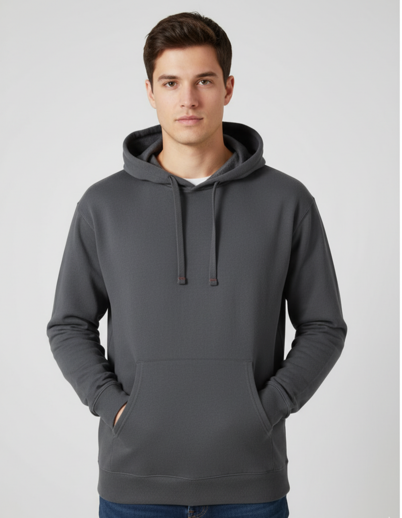 Men Pull-Over Charcoal Fleece Hoodie