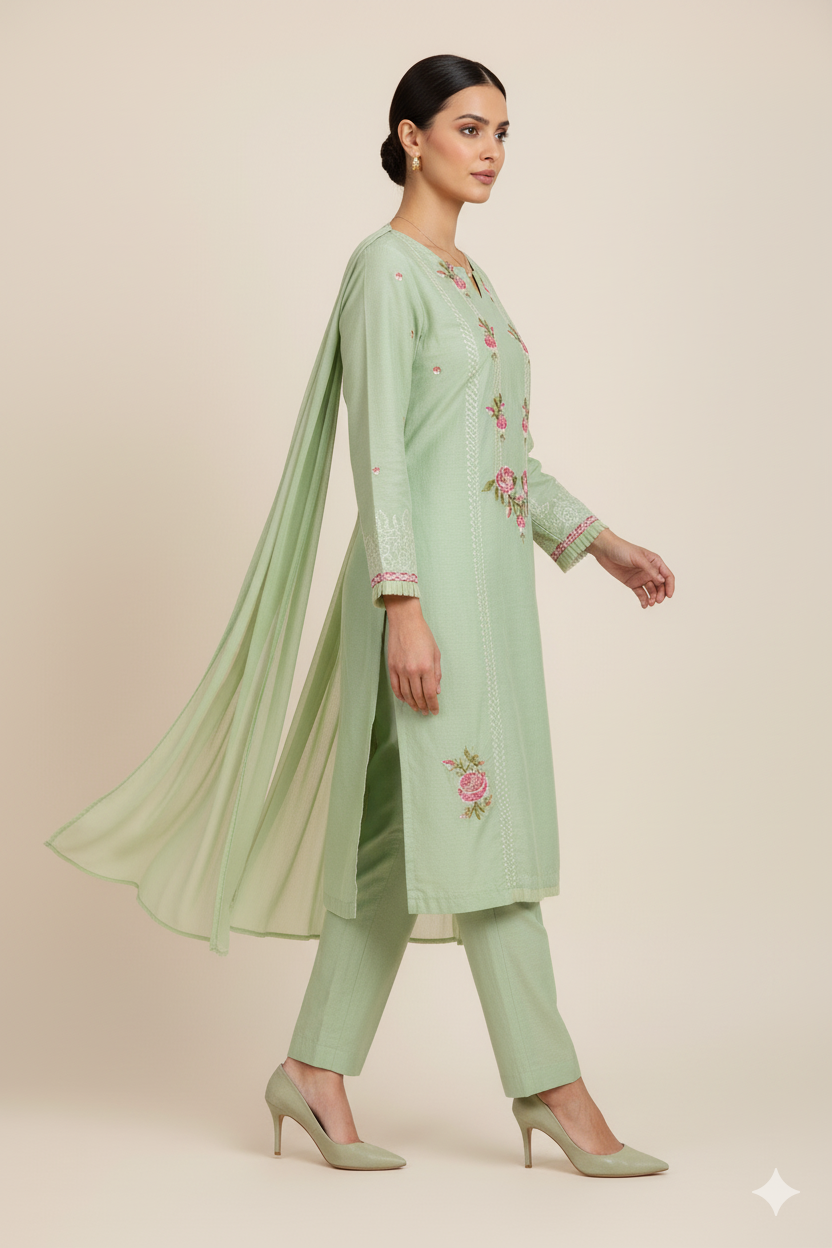Pista Green Embroidered 2-Piece Suit
