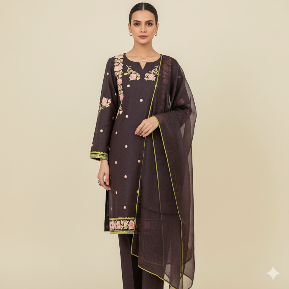 Elegant Embroidered Black Two-Piece Suit