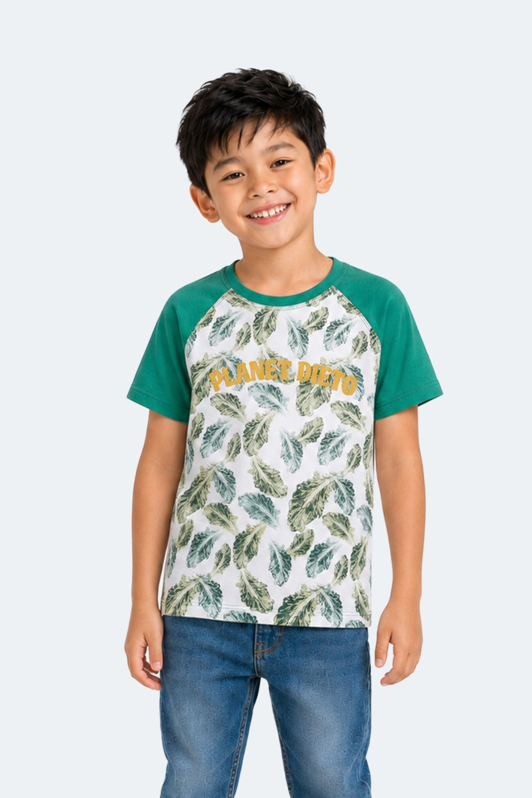 Spinach Power, Boy's T-Shirt (Whites) 100% Organic Cotton