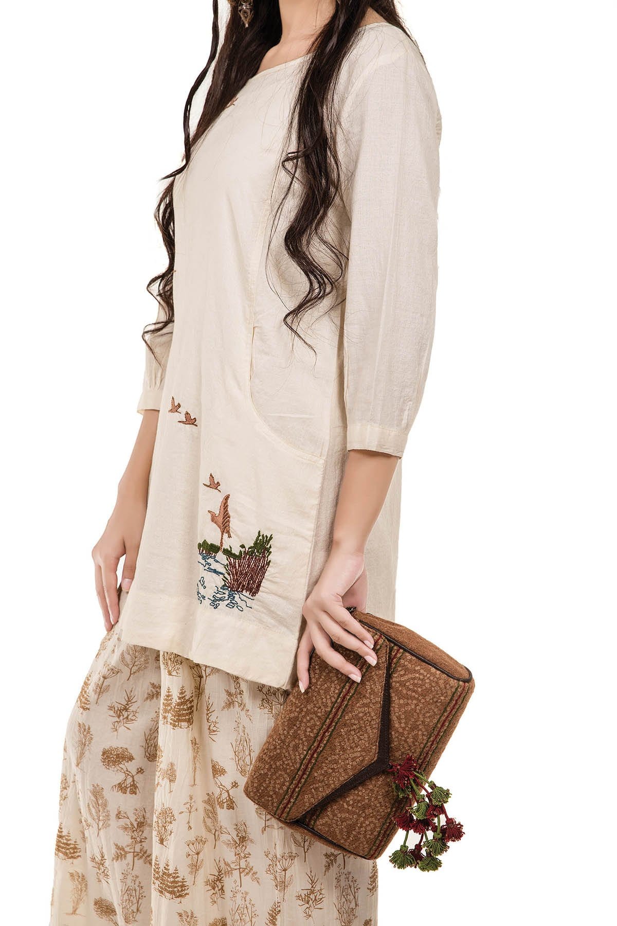 Song Of The Cranes Tunic - Natural - SHUBINAK.COM